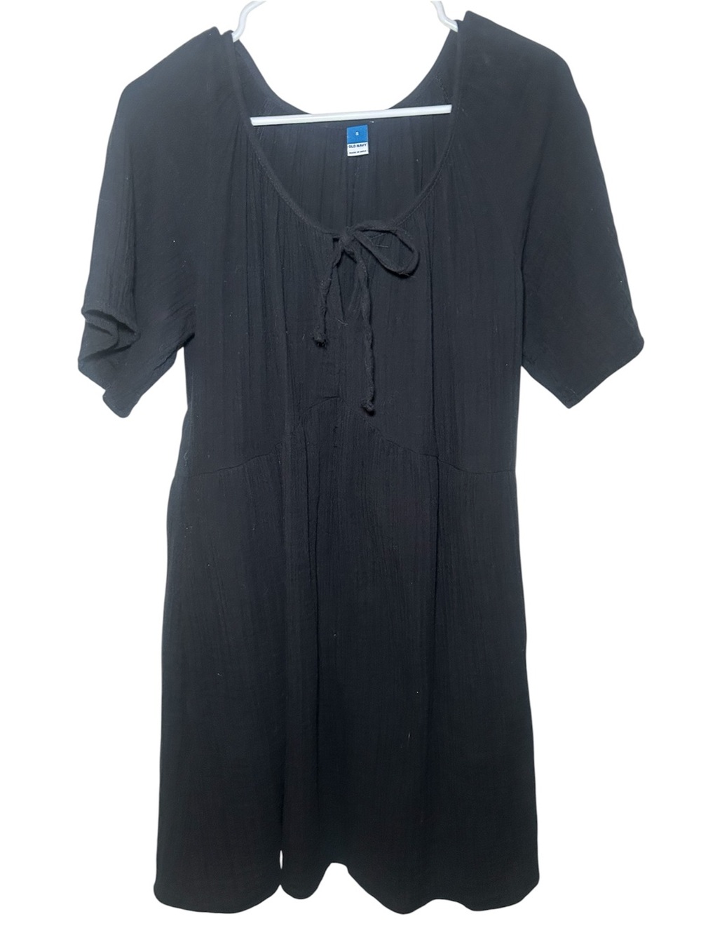 Old Navy Women's Black Tie-Front Short Sleeve Midi Flowy Casual Dress Small